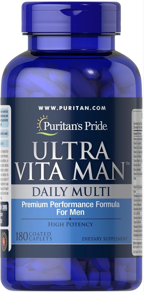 Puritan's Pride Ultra Vita Man High Potenty Men's Daily Multivitamine with Time Release Technology, Dietary Supplement to Support Immune System and Cardiovascular Health, 3 Month Suppliment, 180 Count