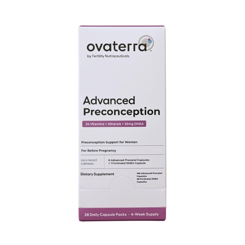 Ovaterra Vitamine avansate de preconcepţie pentru femeile cu DHEA 25mg, Choline 550 mg, Folat (metilfolat) 1,010 mcg, Omega-3 DHA & EPA 196 Capsule - 28 zile de aprovizionare