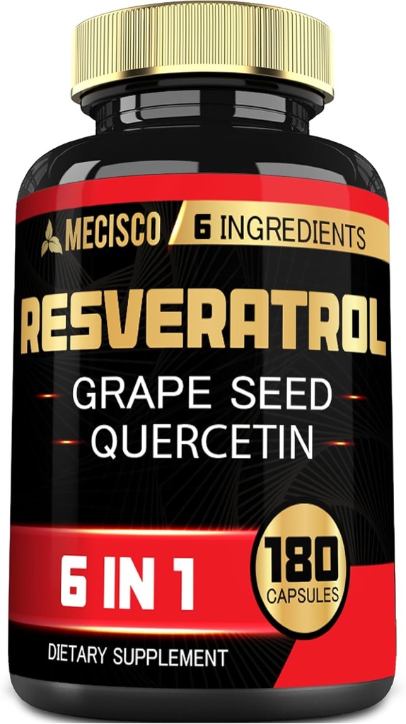 6in1 Trans Resveratrol Supliment cu sămânţă de struguri, muls de lapte, şi mai mult - Resveratrol 1000mg - Suporturi pentru sistemul imunitar, Heart Health, Body Management - 180 capsule