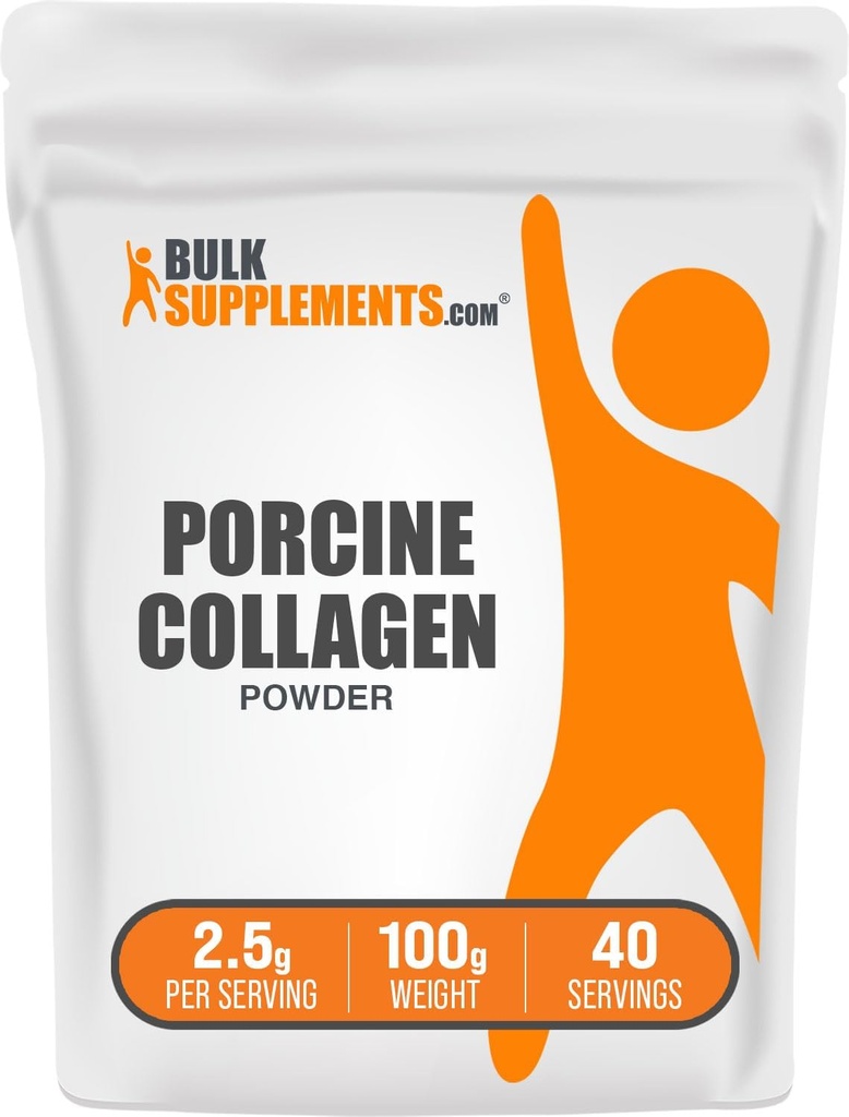 BulkSupplements.com Pudră de colagen porcine - supliment de colagen hidrolizat, pentru păr, piele, & Nails - fără aromă și gluten gratuit, 2,5g per servire, 100g (3.5 oz) (Pachet de 1)
