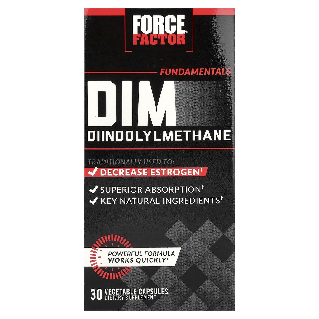 Force Factor DIM pastile pentru a reduce estrogen la bărbați, Diindolilmetan Supliment cu ingrediente naturale cheie și absorbție superioară, Diindolilmetan 300mg, Lucreaza rapid, 30 capsule