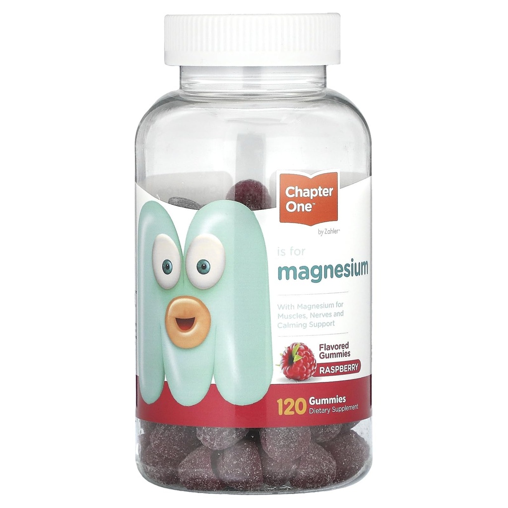 Capitolul 1 Gume de magneziu pentru copii si adulti - Gume naturale calme - Citrat de magneziu calm - Suplimente de functie osoasa si musculara pentru copii si adulti - Suport de moda, Aroma de zmeura Kosher (120)
