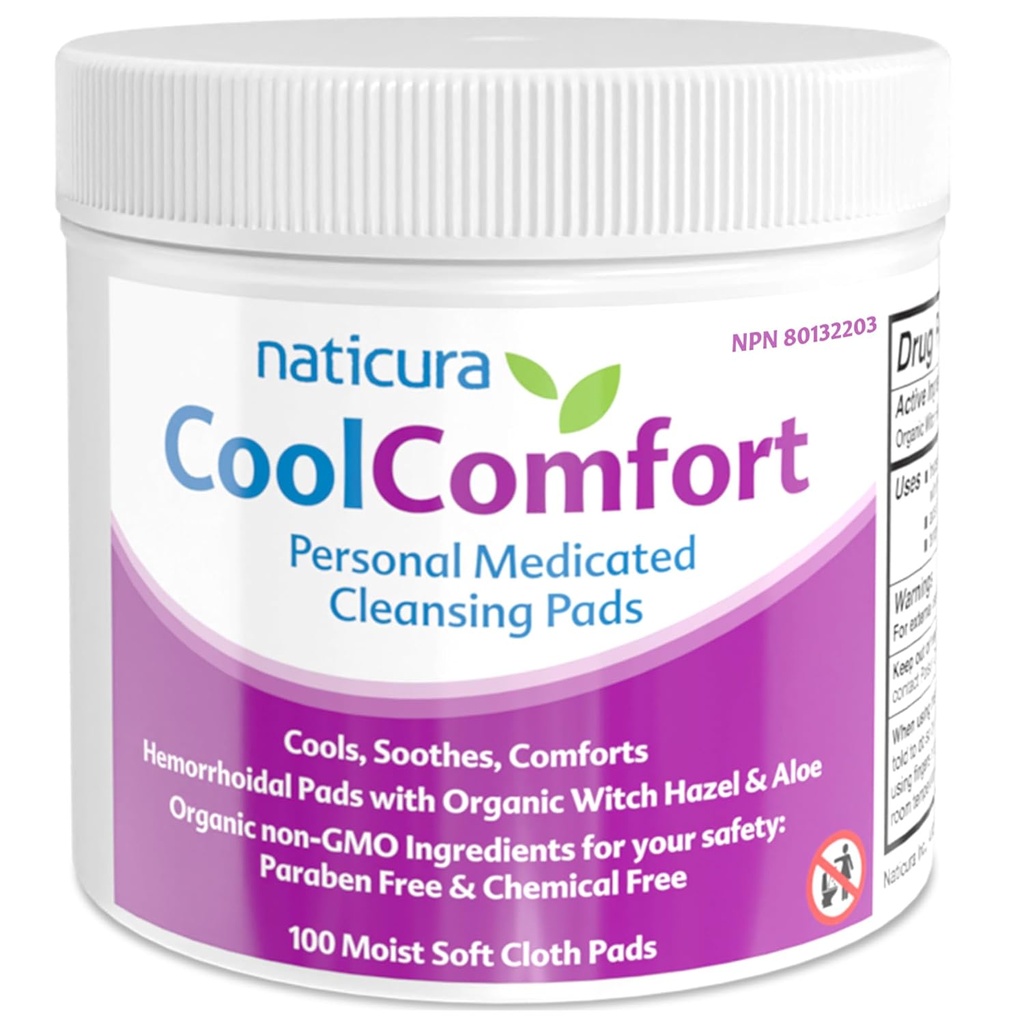 CoolComfort paturi de curăţare personală cu Vrăjitoare organice Hazel şi Aloe Vera - Şerveţele naturale şi rapide pentru arsuri hemoroizi, mâncărime, durere şi umflarea - 100 Pad-uri - Nu Parabens