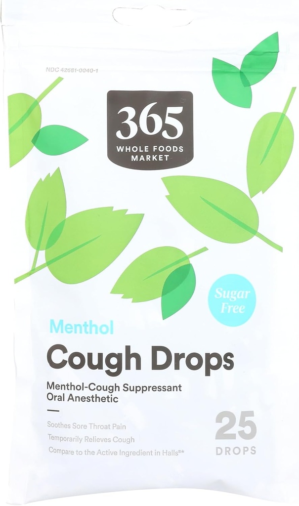 365 de Whole Foods Market, Cough Drops, Sugar Free Menthol, 25 Count