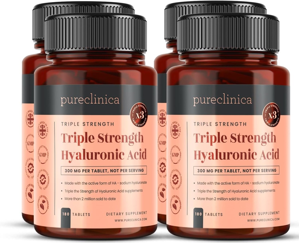 pureclinica Triple Putere Acid hialuronic 300mg x 720 comprimate (4 sticle de 180) - 2 ani de aprovizionare