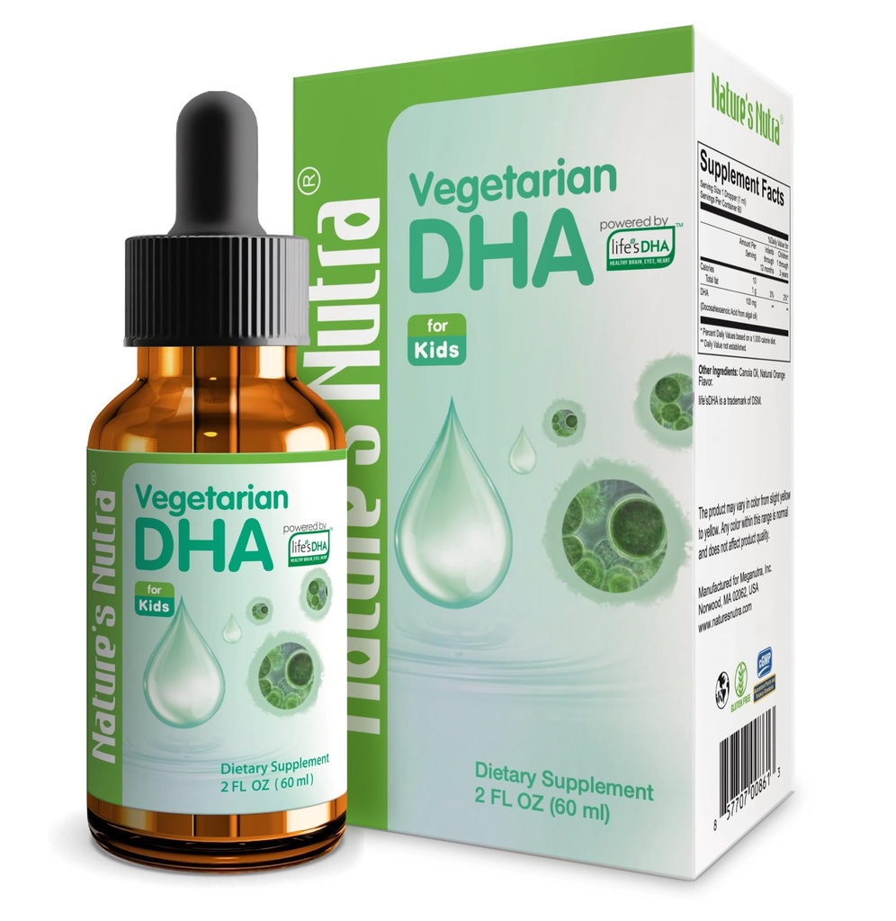 Nutra Vegetarian DHA, Premium Liquid DHA pentru copii, sugari, copii și copii, non-GMO, DHA 100 mg, Pure Plant Source, 2 Fl Oz (60ml)