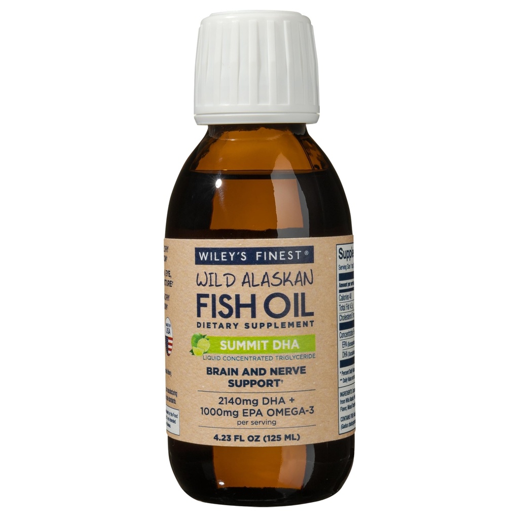 Wiley's Finest Wild Alaskan Fish Oil Summit DHA Liquid - 2140mg de DHA și 460mg de EPA Omega-3s - Citrus Flavored Liquid Supplement - 4.23 Oz (25 Servings)
