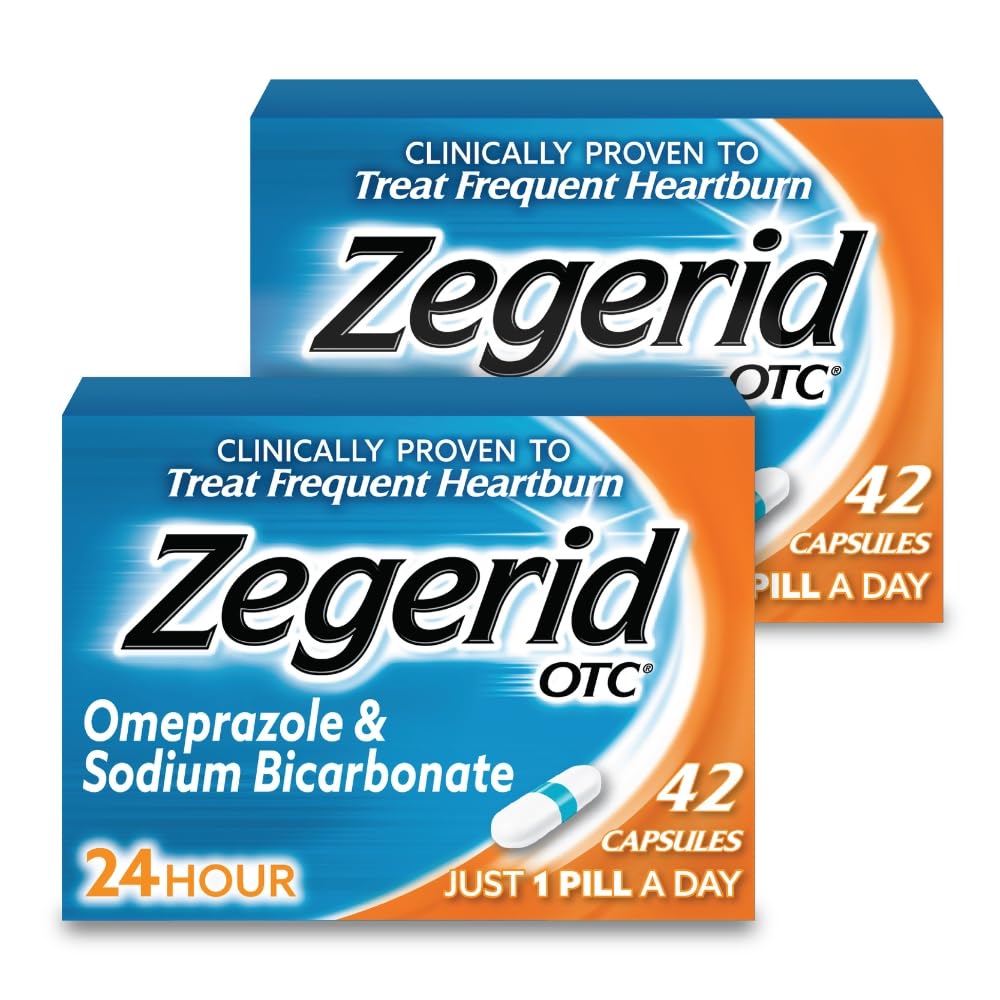 Zegerid OTC, 24-Hour Arsuri la stomac Relief, Acid Reflux Medicina şi Antiacide, tratează frecvent arsuri la stomac, Omeprazol 20mg + Bicarbonat de sodiu, Inhibitori ai pompei de Proton (PPI), Două 42ct Cutie