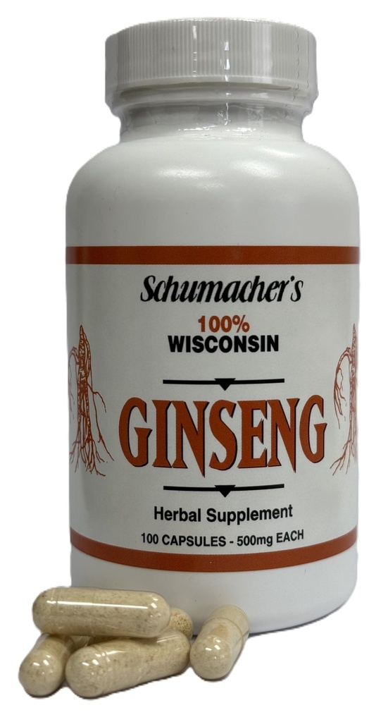 Capsule de ginseng american, 100% Wisconsin Ginseng pur, 500mg, 100 capsule - Cel mai bun Ginseng Supliment, Pure Pottent Wisconsin Ginseng Rădăcini de Schumacher Ginseng
