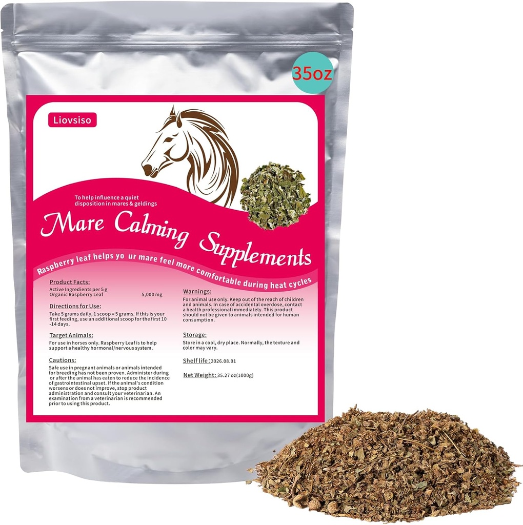 Cai calmant Suplimentul natural zmeură frunze 35 OZ- ușurează anxietate, iritabilitate, și Disconfort în Mares în timpul ciclurilor de căldură - De asemenea, Magic Potrivit pentru Geldings