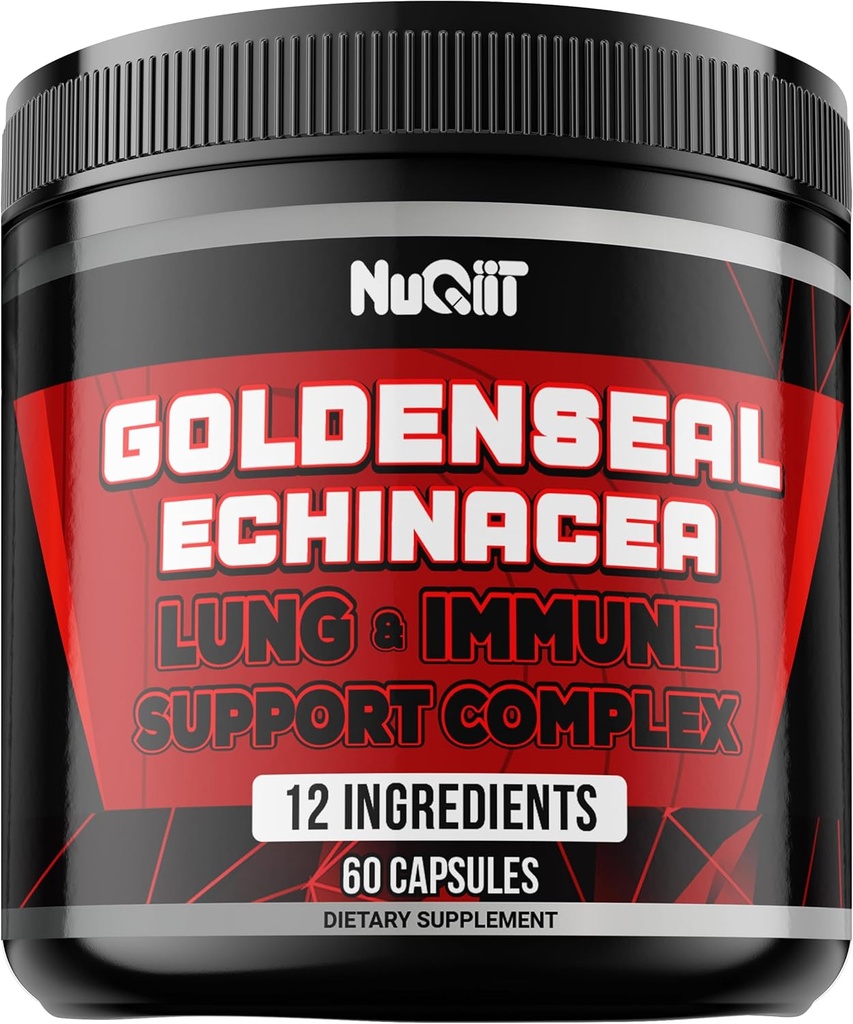 Capsulă cu rădăcină de aur cu echinacea, rădăcină Panax Ginseng, Complex de sprijin imun ca Elderberry, Usturoi Bulb - 60 capsule - Digestive Health, Body Balance & More - Goldenseal Root pulbere