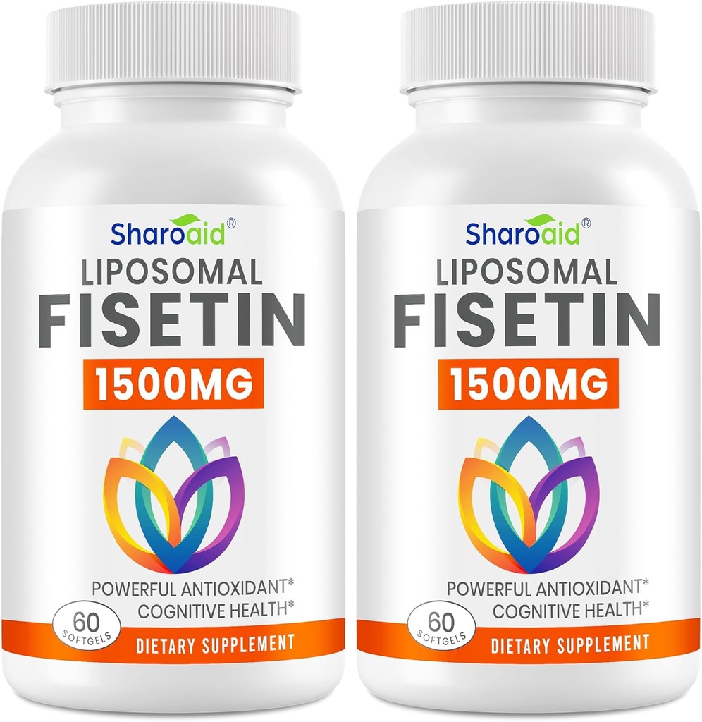 1500mg Fisetin Suplimente - Absorbtie puternica cu livrare lipozomala,98% Fisetin pur,Polyfenol antioxidant pentru imbatranire sanatoasa, non-GMO - 2 flacoane, 120 Softgels pentru adulti