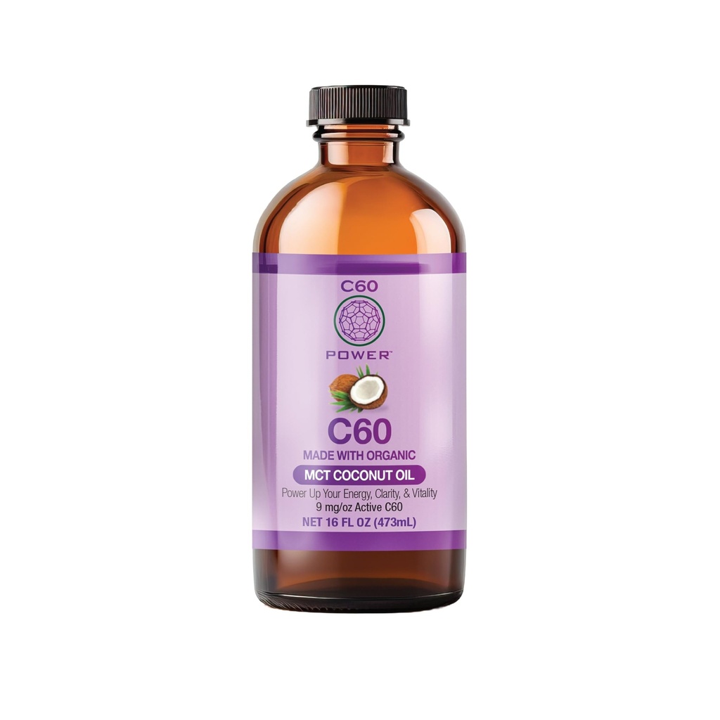 C60 Putere purpurie Organic MCT Ulei de nucă de cocos, Ulei organic de nucă de cocos presat la rece, 99.99% Pur C60 Carbon Fullerenes (16 oz)