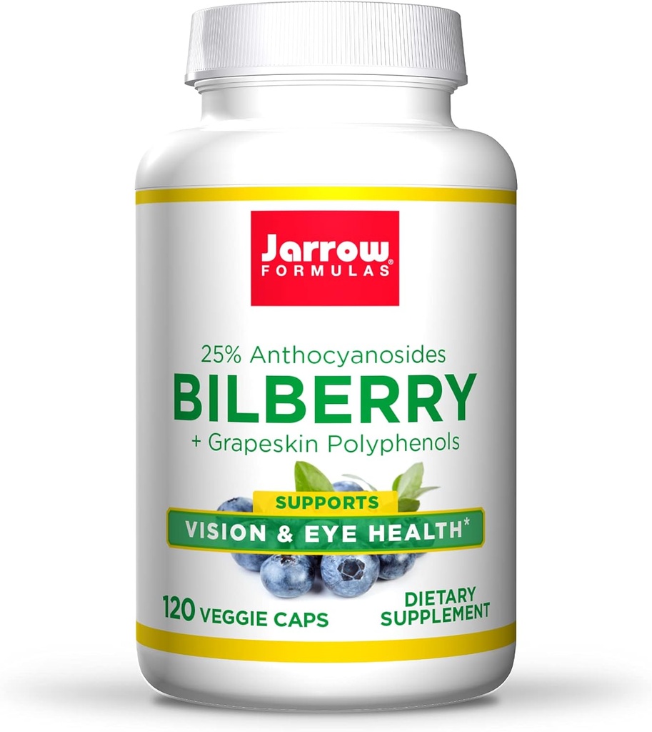 Jarrow Formulas Bilberry + Grapeskin Polyfenols 280 mg - 120 Veggie Caps - Suportă Vision & Eye Health - Până la 120 Servings