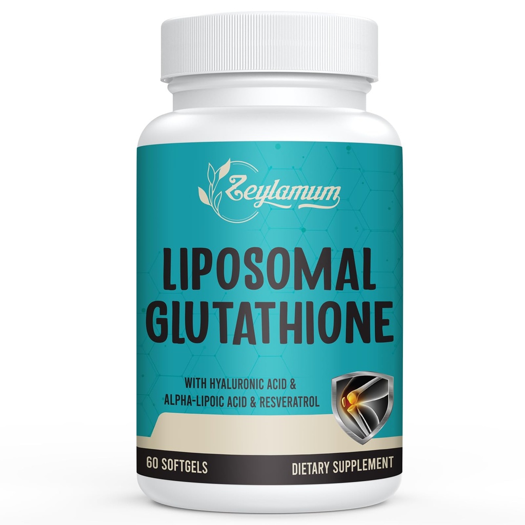 2400 MG Liposomal Glutatione Softgels, Absorbţie maximă, forma activă L-glutatione redusă (GSH), cu acid hialuronic, Resveratrol, Antioxidanţi principali pentru detoxifiere, creier, sistem imunitar, 60 Softgels