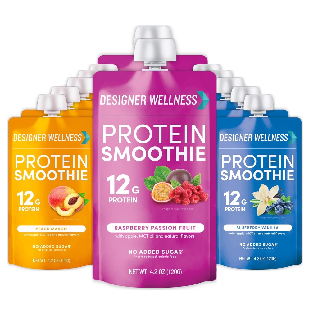 Designer Wellness Proteine Smoothie, fructe reale, 12g Proteine, carbohidrat scăzut, Zero Adăugat zahăr, Gluten-free, non-GMO, Fără culori artificiale sau arome, Super fructe pachet de soiuri, 12 Conte