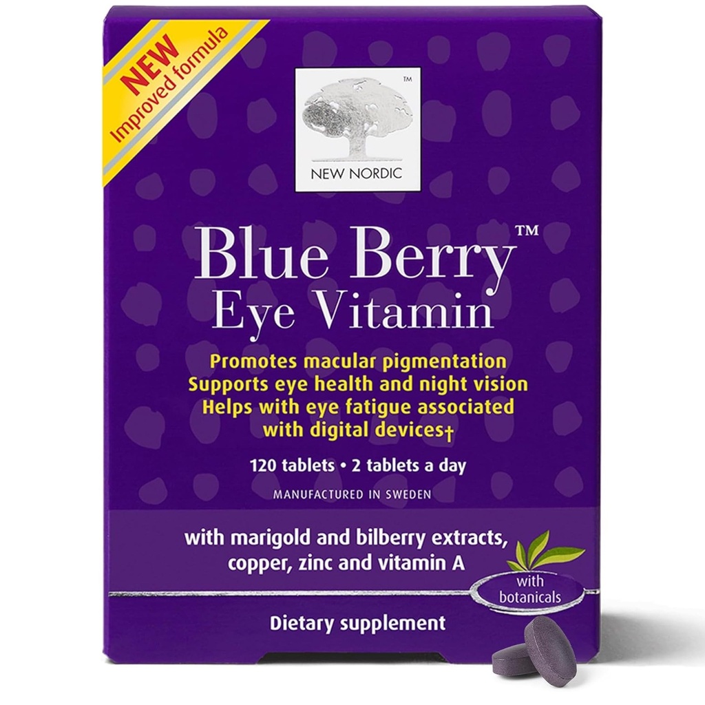 NORDIC Blue Berry Eye Vitamina Lutein suplimentar cu zinc, suporta pigmentare maculara, functie ochi si viziune, 120 comprimate (Pachet de 1)