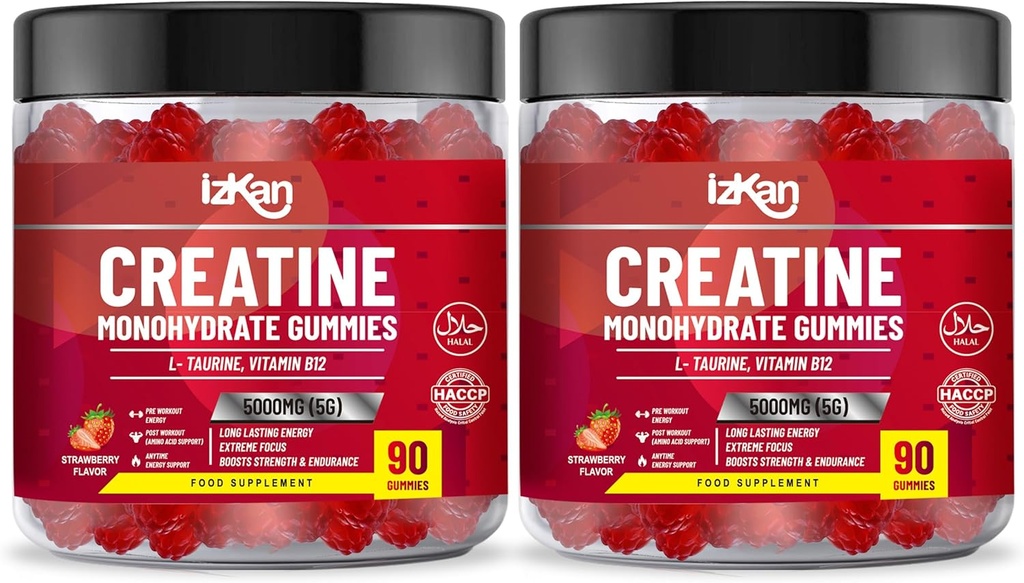 Creatin Monohidrat Gummy 5000mg pentru bărbaţi şi femei - 180 Creatina masticabile ADVANCE COMPLEX Taurină & B12 Gummies Aromă de căpşuni 