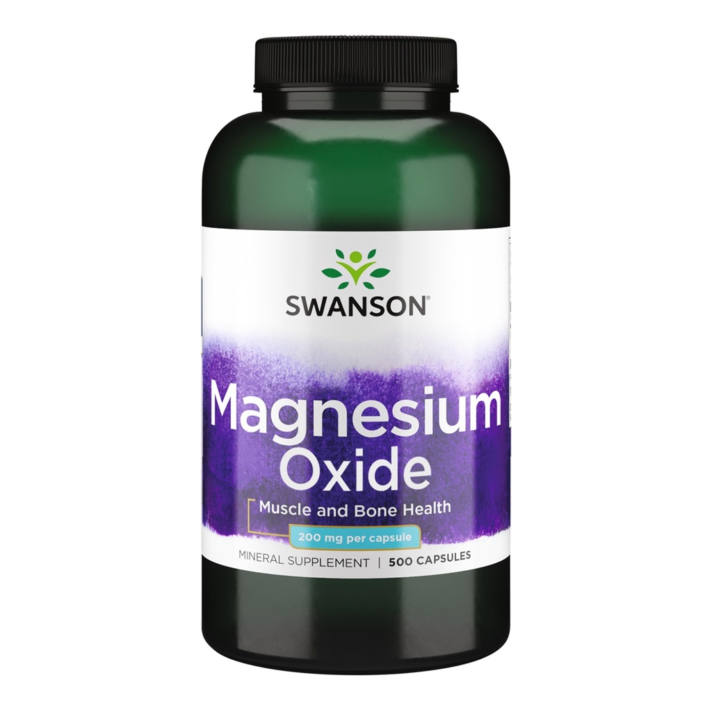 Swanson Magneziu Bone & Muscle Health Support 200 Milligrame (2 capsule per 400 mg care servesc oxid de magneziu) 500 Capsule