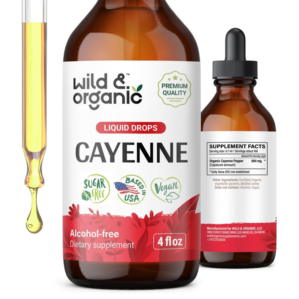 Cayenne Cayenne Pepper Tincture - suport digestiv cu extract de Capsaicina - Cayenne Pepper Picături lichide pentru general bine-Being - Vegan, Zahăr și alcool-Free - 4 fl oz