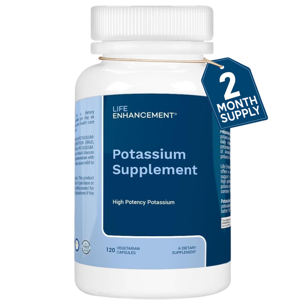 Life Îmbunătăţire mare absorbţie Supliment de potasiu pentru musculare, Brain & Bone Health - Nu Aditivi Suplimentul de potasiu elementar potenţial ridicat, Made in USA (120 Capsule 