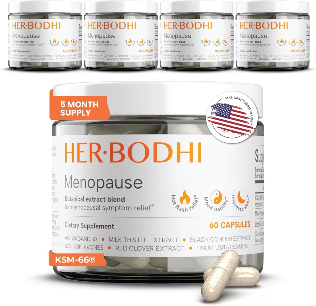 Meno- Menopause Echilibrul hormonal pentru femei, Estrogen Soy Isoflavones Menopause Supliment pentru femei, Ashwagandha, Black Cohosh Hot Flashes Menopause Relief, Transpirații de noapte Relief 300Caps