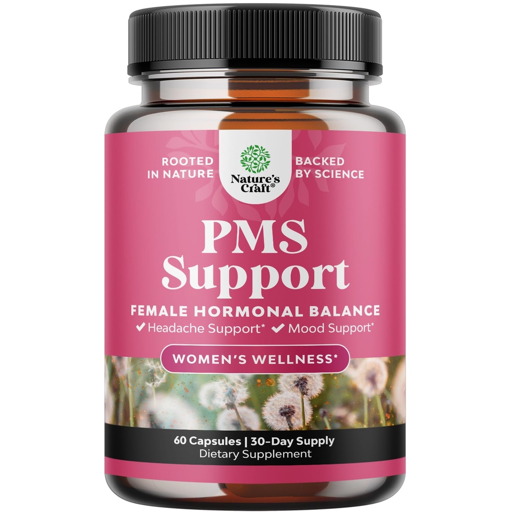 Suplimentul de suport PMS pentru femei Echilibrul hormonal pentru femei şi discomfort menstrual cu DIM, Chasteberry, Black Cohosh & Ashwagandha - pentru perioada Cramps Ease, Menopause Bloating, Mood Swing 