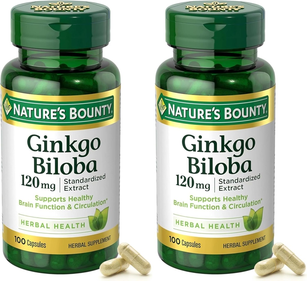 Natura's Bounty Ginkgo Biloba Extract standardizate 120 mg, Sticle de plante, Capsule, 100 Conte, Pachet de 2