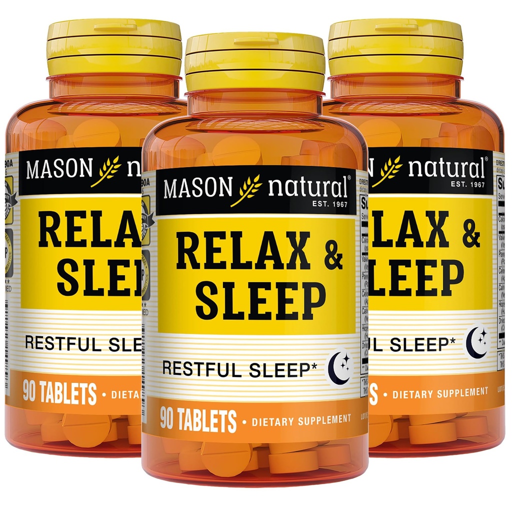 MASON NATURAL Relaxați-vă și dormiți Suplimentul vegetal dietetic cu extract de root & Passiflora, 9 luni de aprovizionare, 3 ambalaj