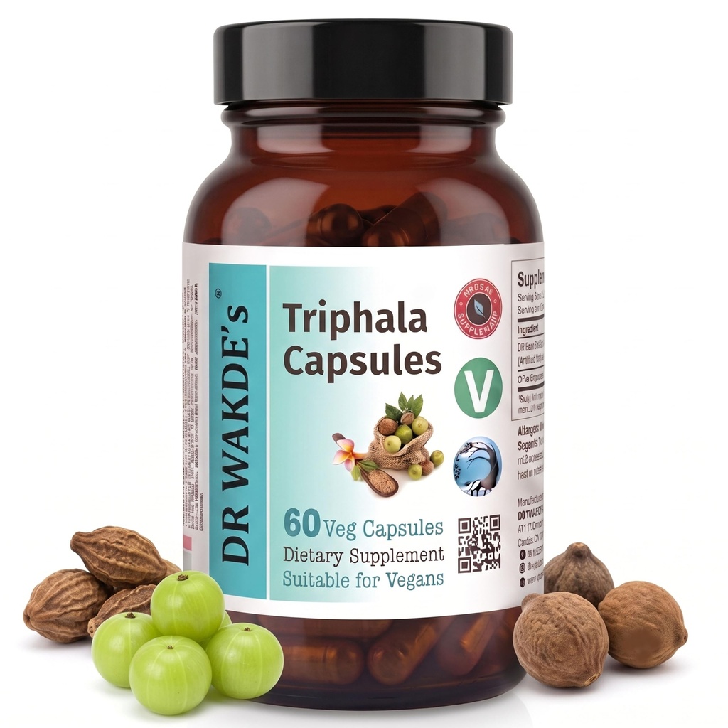 Capsulele de Triphala ale DR WAKDE (60 Capse Veg, Supliment pe bază de plante, Herb Ayurvedic, All Natural, Vegan)