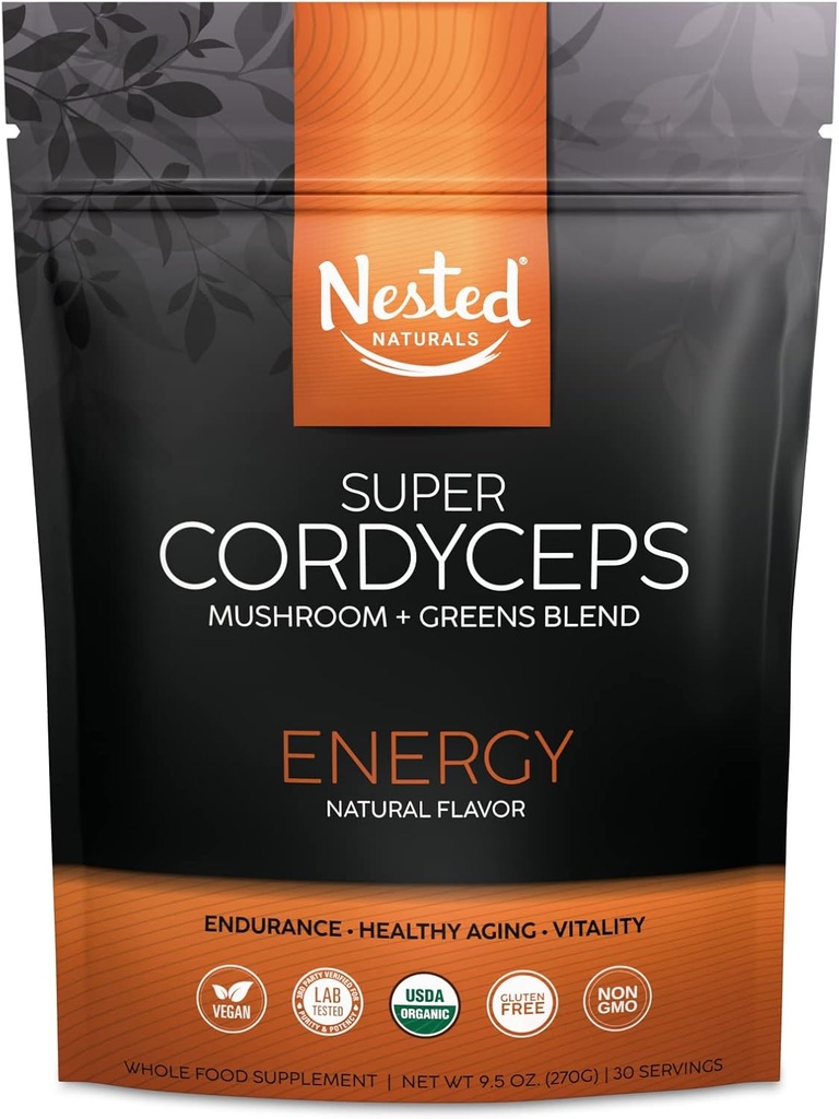 Super Greens Daily Greens Superfood Powder - USDA Certified Organic Green Powder w/20+ Whole Foods, Spirulina Powder, Wheat & Barley Grass - Probiotics, Fiber & Enzymes - Cordyceps, 30 Servings