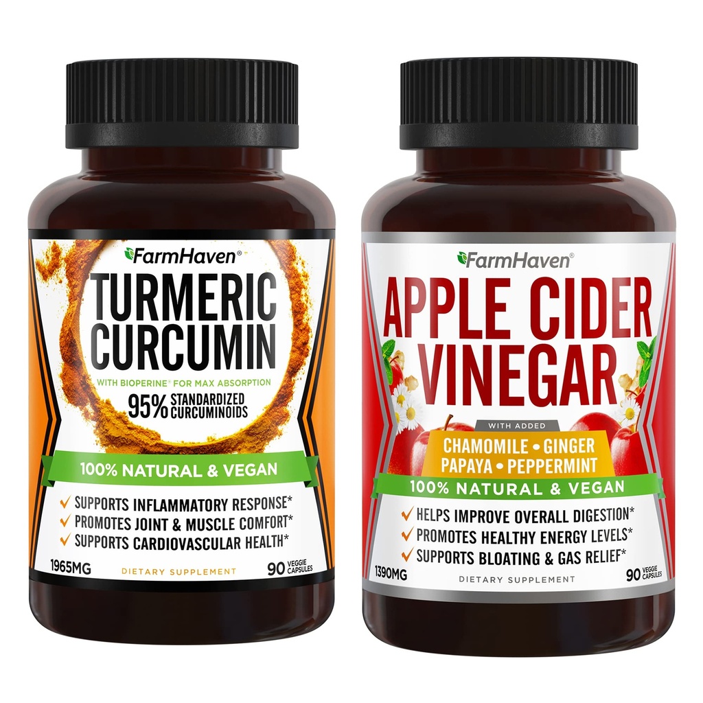 FarmHaven Turmeric Curcumin cu BioPerine și cidru de mere Oţet cu ghimbir