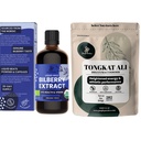 Pudre de junglă Tongkat Ali pentru bărbați Pudre 200:1 Extract 5 Ounce Bag, extract de bilberry sălbatic pentru ochi organice 3.4oz Sticluță Supliment pentru ochi