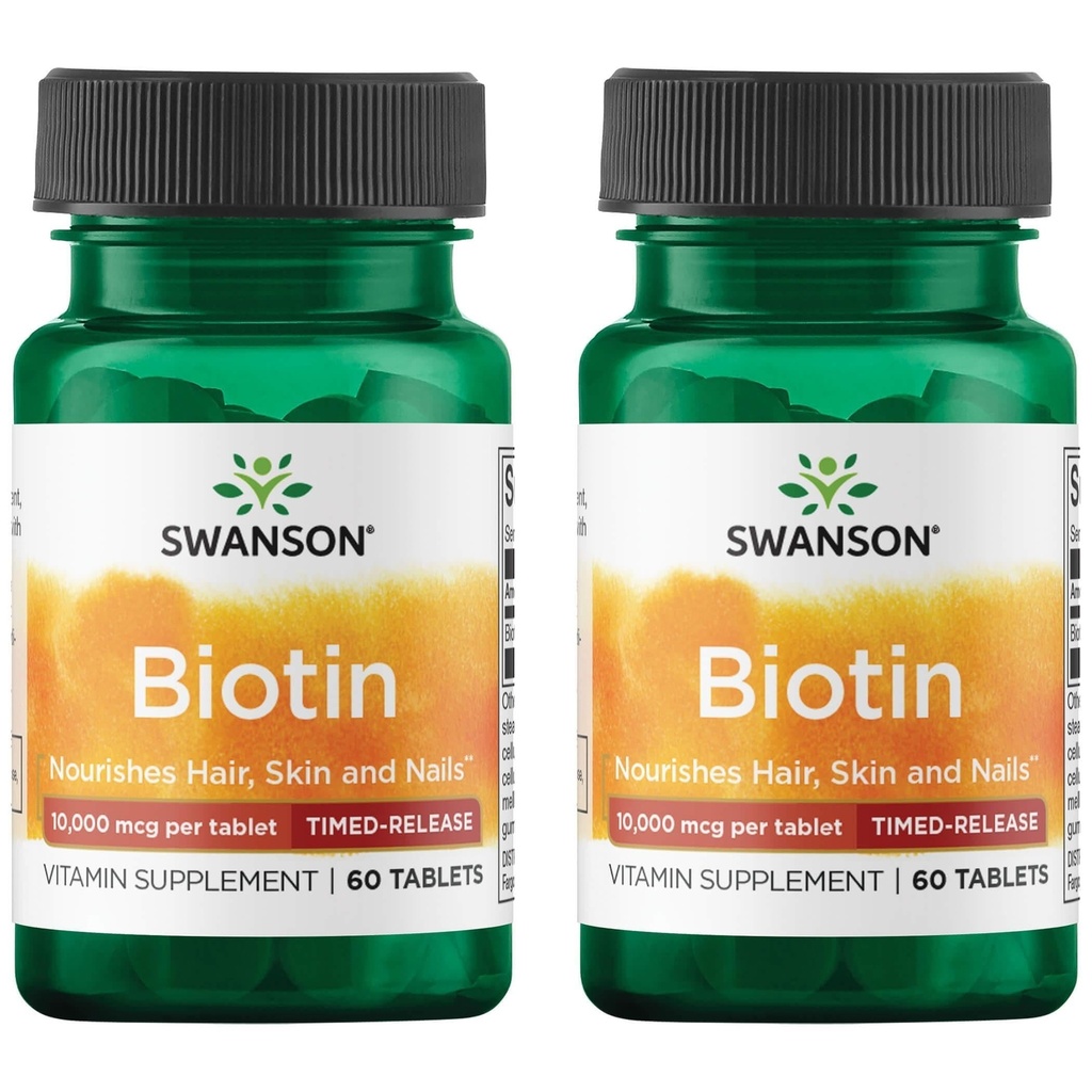 Swanson Biotin - Timed- Release 10000 mcg 60 Tabs (2 ambalaj)