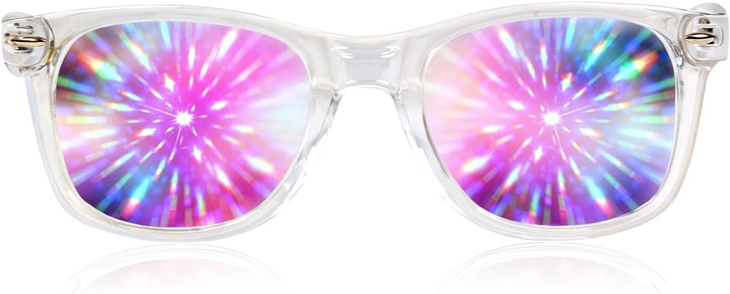 GloFX Clear Frame Extreme Line Diffraction Glasses – Laser Etched for Brilliant Rainbow Light Effects, Durable & Flexible, Ideal for Raves & Festivals