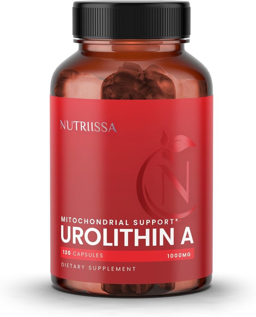 Nutriissa Urolitin A 1000mg - Întinerire celulară avansată, Putere musculară - EPEB Certificat pentru Puritate & Potență - Vegan, 120 Capsule
