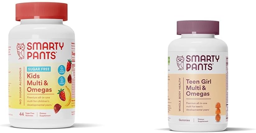 SmartyPants Copii Multivitamine Gummies, Zahăr fără: Omega 3 (ALA) & Teen Girl Multivitamine Gumies: Omega 3 Ulei de pește (EPA/DHA)