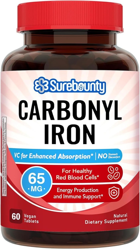Carbonyl Fier, cu vitamina C naturală, blând pe stomac, absorbţie ridicată, pentru funcţia celulelor roşii din sânge, suport energetic, Vegan, 60 Tabs