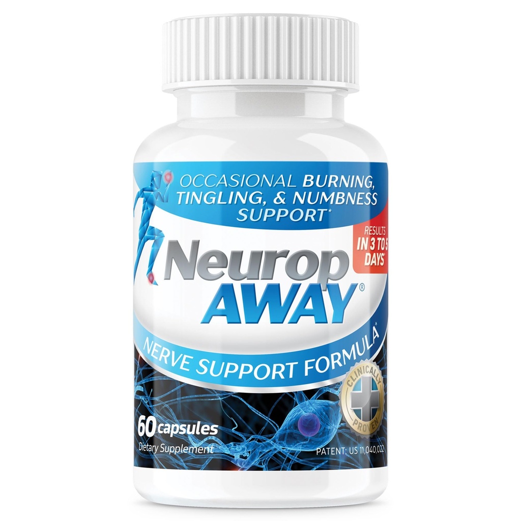 NeuropAWAY Nervi Supliment de suport, R-Alpha Acid lipoic pentru a ajuta la furnizarea de ajutor nervos și sănătate în cel puțin 5 zile, Acetil-L-Carnitina, Taruine, vitamina B12, L-Citrulină 60 capsule