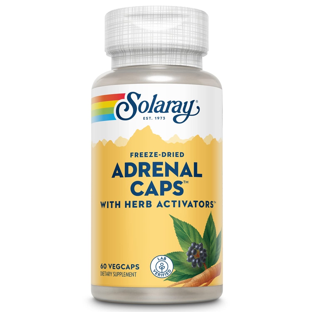 SOLARAY Caps adrenal, Freeze-Dried - suport wellness Cocktail suprarenal cu Herb Activatori Eleuthero, Gotu Kola, Licorice și Cub - Lab verificat, 60-Day Garanție - 30 Serviri, 60 VegCaps