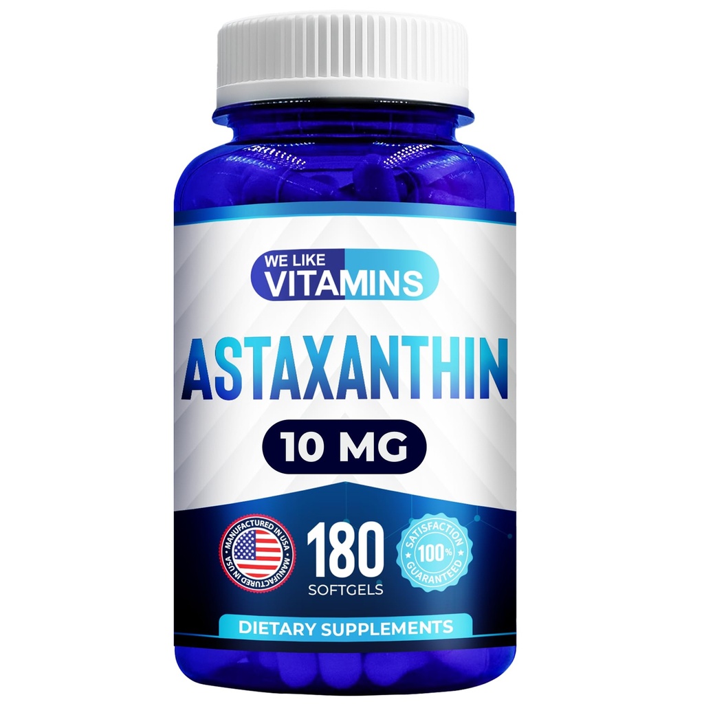 Ne plac vitaminele Astaxanthin 10mg Softgel - Suplimente de astaxantină foarte potent de la Haematococcus Pluvialis - Îmbunătățește ochi, comun, Skin Health & Energy Levels - 180 Serviri, 6 Luna de aprovizionare