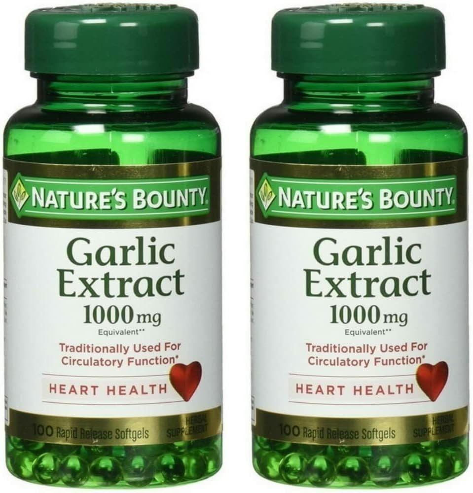 Nature's Bounty Usturoi extract 1000 mg Softgels for Cardiovascal Support,100 ea (Pachet de 2)