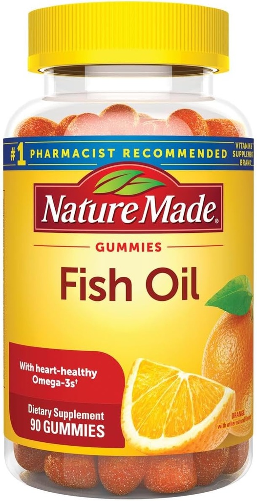 Fish Oil Gummies, 90 Softgels, with Heart-Healthy Omega 3s 57 mg, in Strawberry, Lemon, & Orange