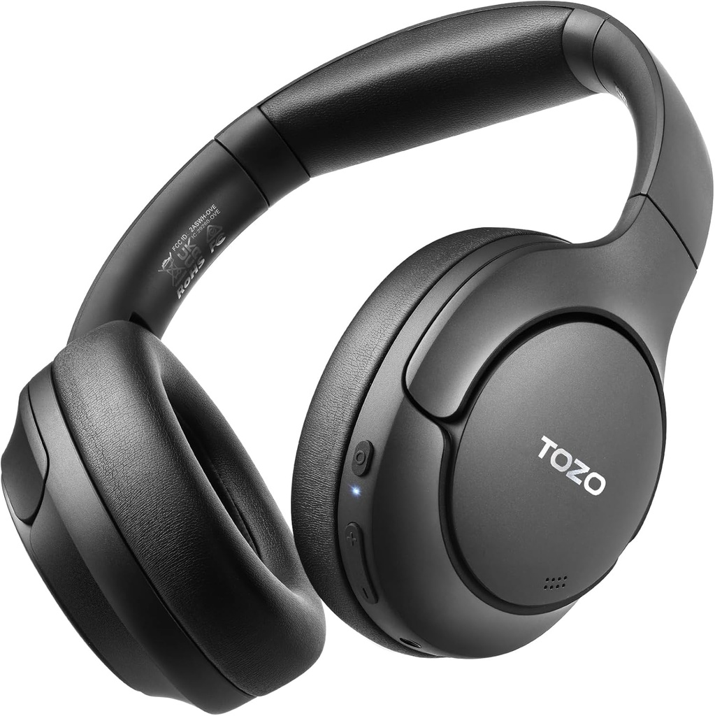 OSTO HT2 Hibrid Zgomot activ Anularea căștilor, Wireless Over Ear Bluetooth Headset, 60H Playtime, Hi-Res Audio Custom EQ prin App Deep Bass Comfort Fit Ears Cups, pentru Home Office Travel Black
