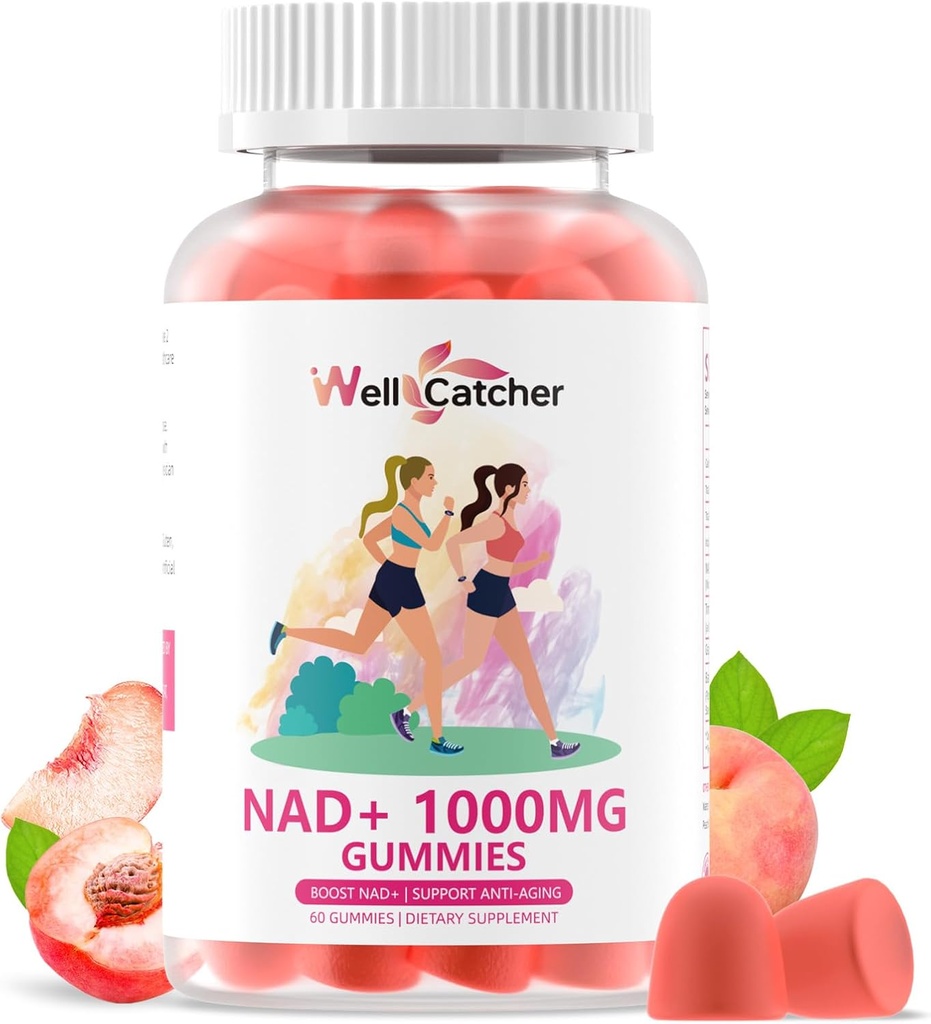NAD+ Gumies Supliment pentru femei 1000MG - NAD Plus Gummies pentru bărbați fără zahăr Vitamina B3 Niacinamidă Booturi organice pure NAD nivel de regenerare a celulelor anti-îmbătrânire energie creier piersic aroma 60C