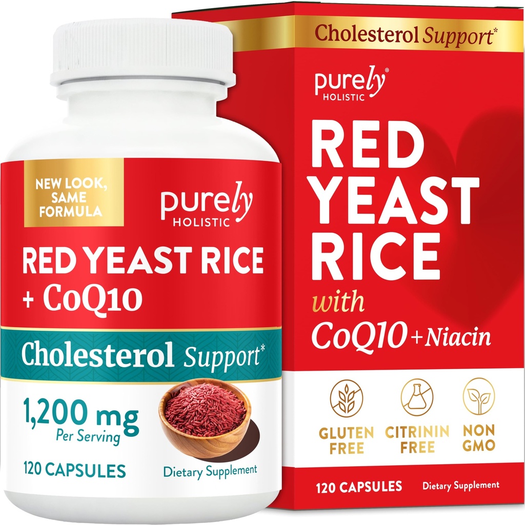Red Yeast Rice 1200mg cu CoQ10 Supliment & Flush Free Niacin 120 extra Putere Capsule vegetariene 