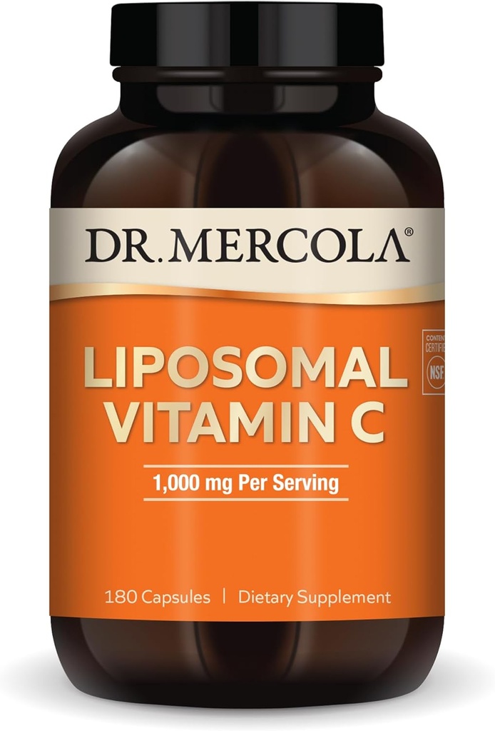 Dr. Mercola Liposomal Vitamina C, 1000 mg per Serving, 90 Servings (180 capsule), Supliment alimentar, Sprijină Sănătatea imună, Non OMG, NSF Certified