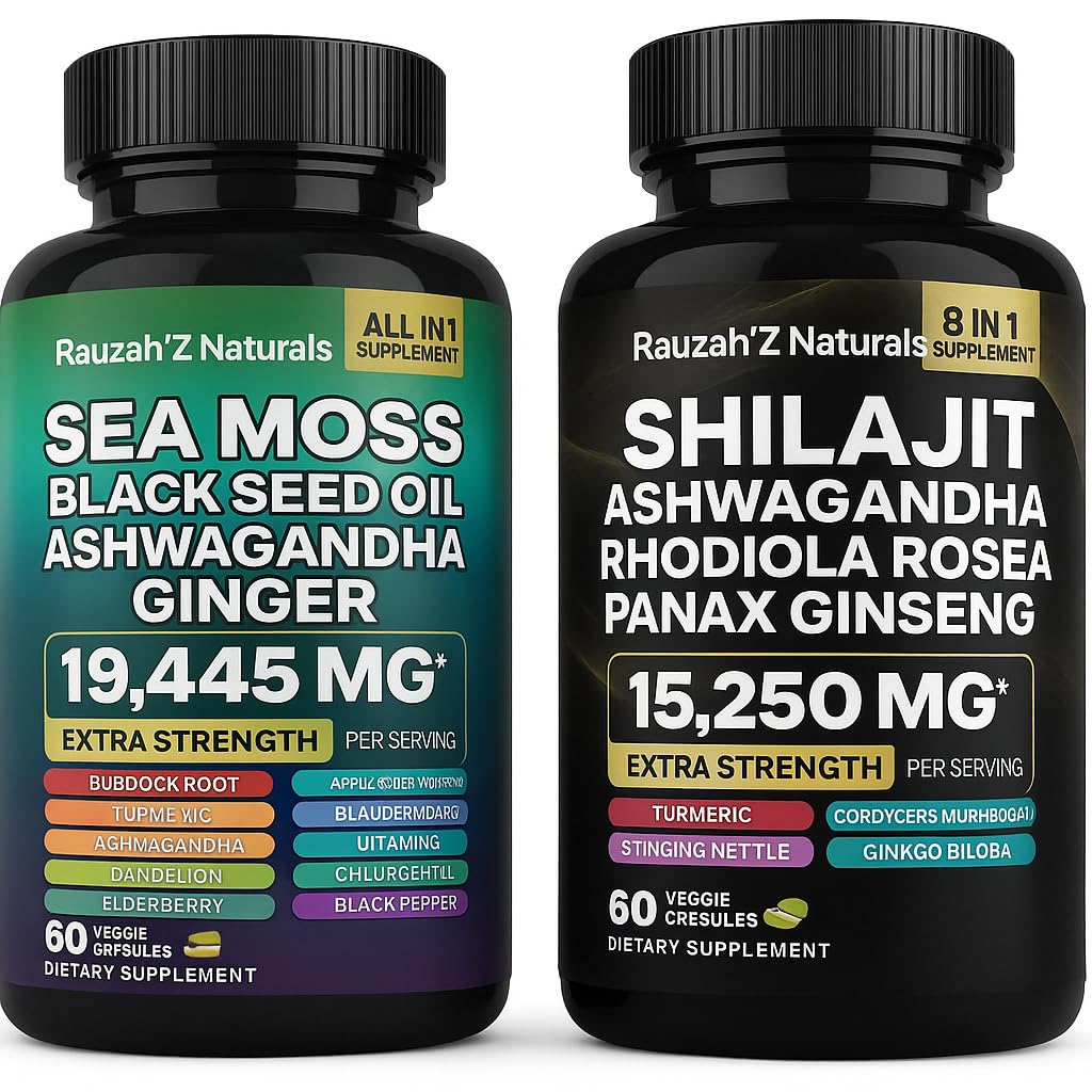 Sea Moss and Shilajit Bundle - Sea Moss, Black Seed Oil, Ashwagandha, Ginger & Shilaj, Rhodiola Rosea, Panax Ginseng