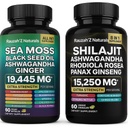 Sea Moss and Shilajit Bundle - Sea Moss, Black Seed Oil, Ashwagandha, Ginger & Shilaj, Rhodiola Rosea, Panax Ginseng