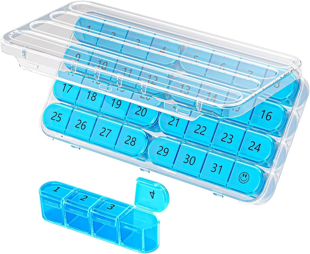 Daviky lunar Pill Organizator 1 timp pe zi, luna Pilula Organizator 30 zi, 31 zi zi zi Pilula caz o dată pe zi, Travel Pill Organizator lunar pentru a deține vitamine, suplimente și medicamente